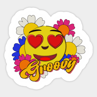 Groovy happy face with flowers Sticker